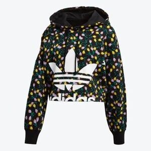 Adidas Originals Colorful Floral Patterned Cropped Hoodie Hooded Sweatshirt Top